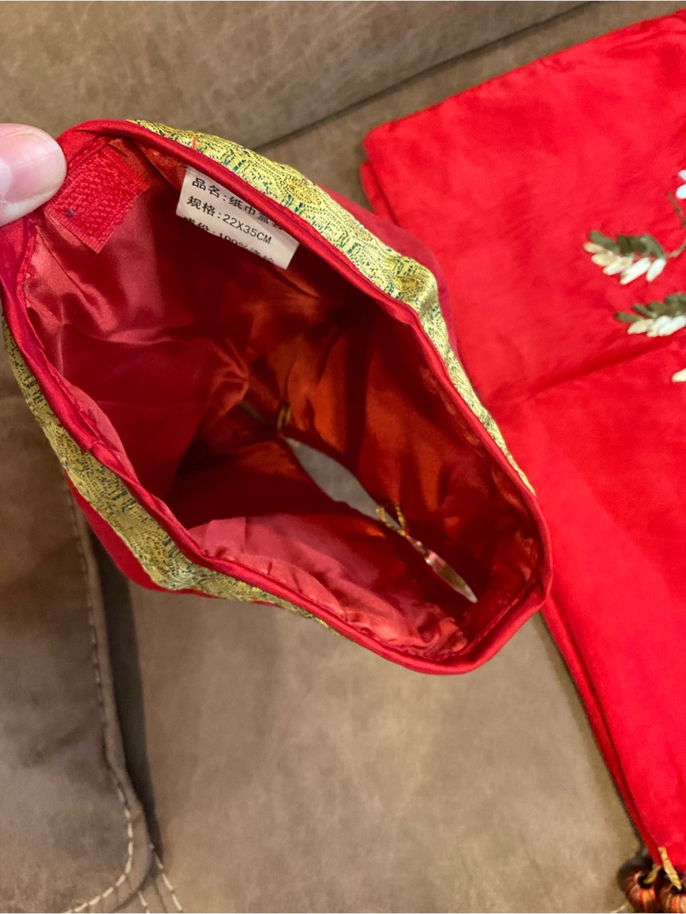 Red with Flower Detail Shams and Tissue Box Cover - Picture 10 of 16
